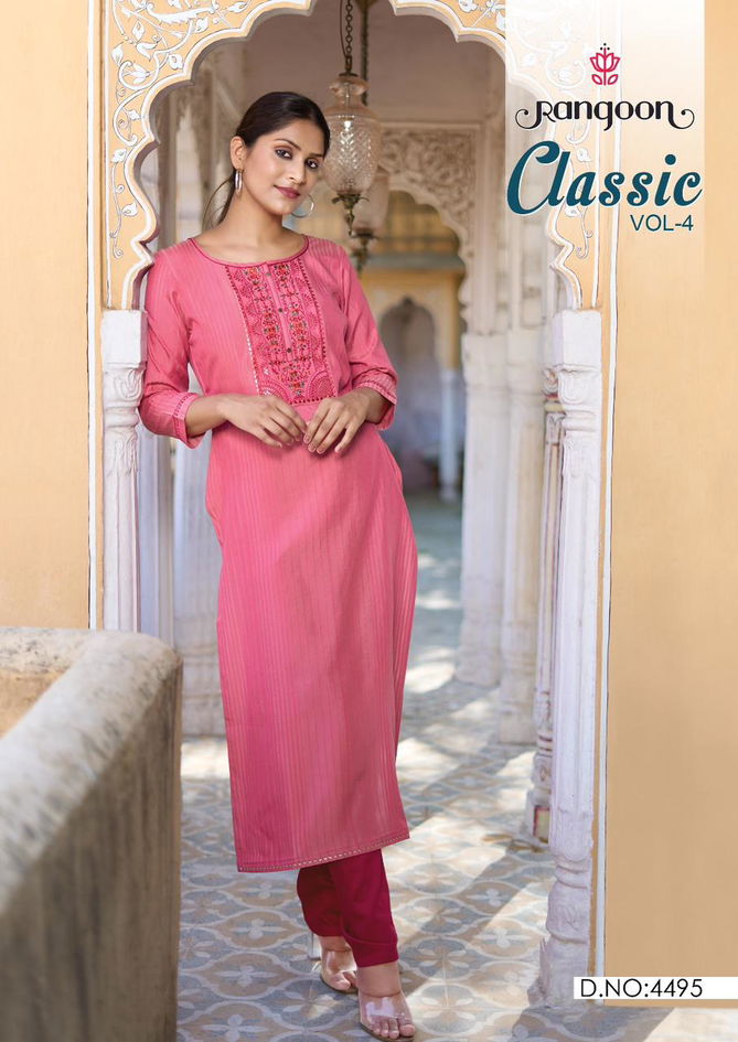 Classic Vol 4 By Rangoon lining Silk Embroidery Kurtis Wholesale Price In Surat